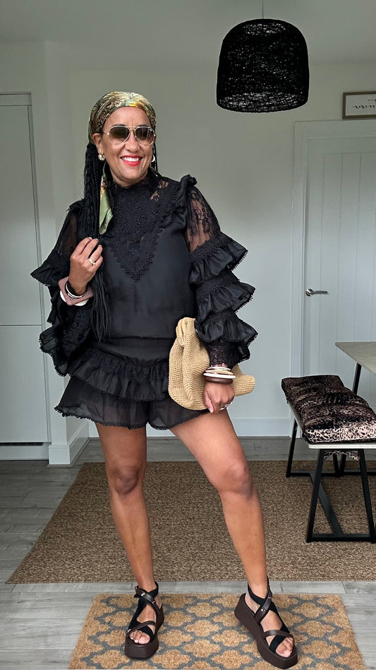 IBIZA LACE TOP & SHORT COORD BLACK *New