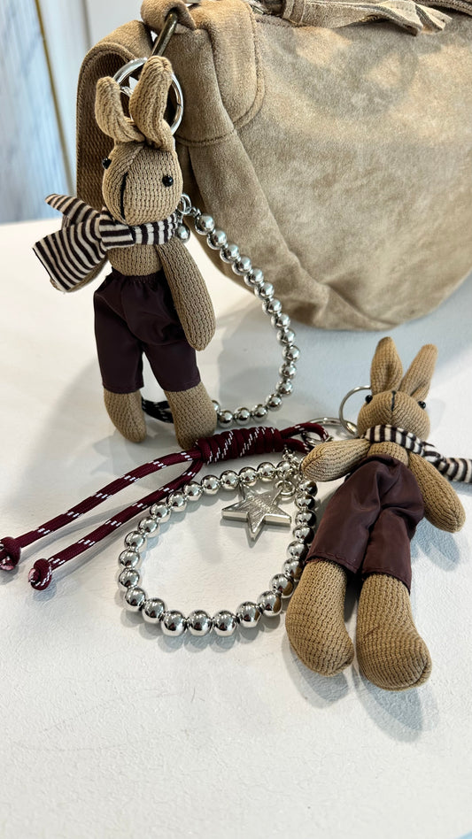 RABBIT BUNNY KEYRING BAG CHARM CHARM BURGUNDY *New