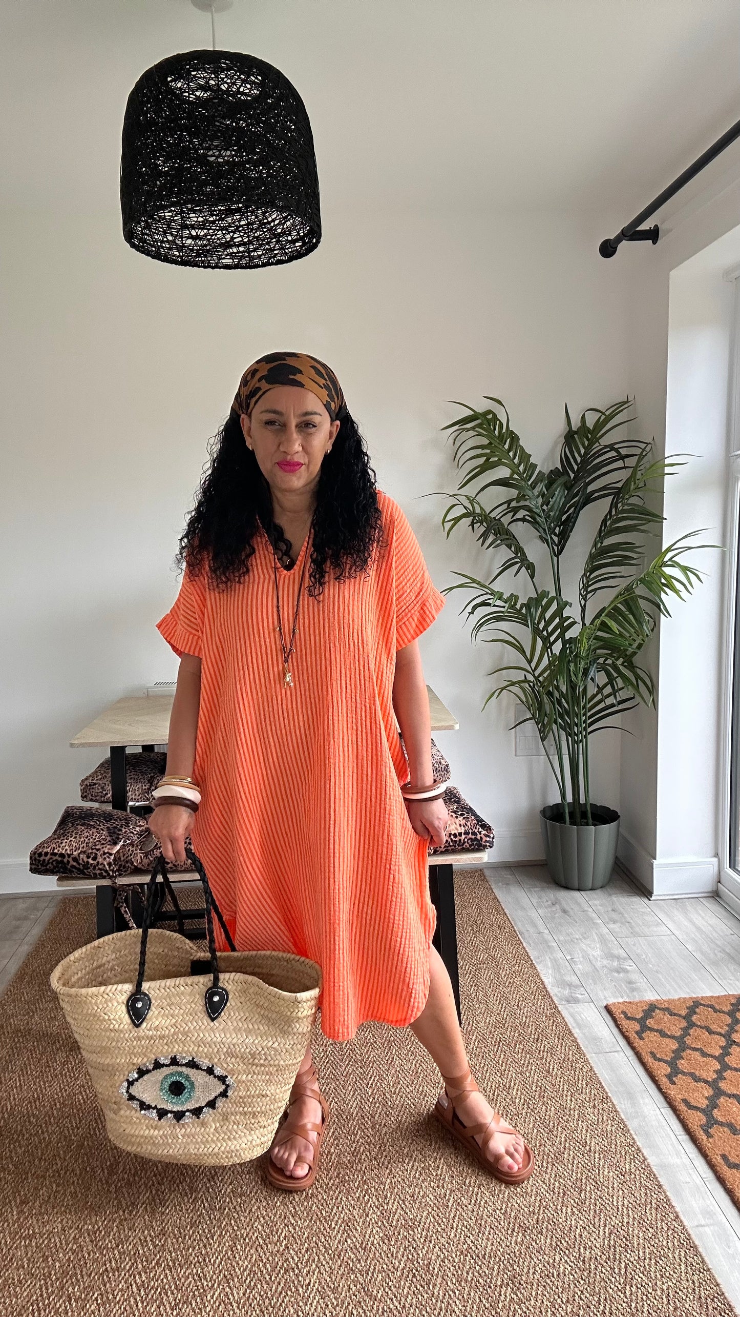 TAYO STRIPED SHIRT DRESS TANGERINE *New