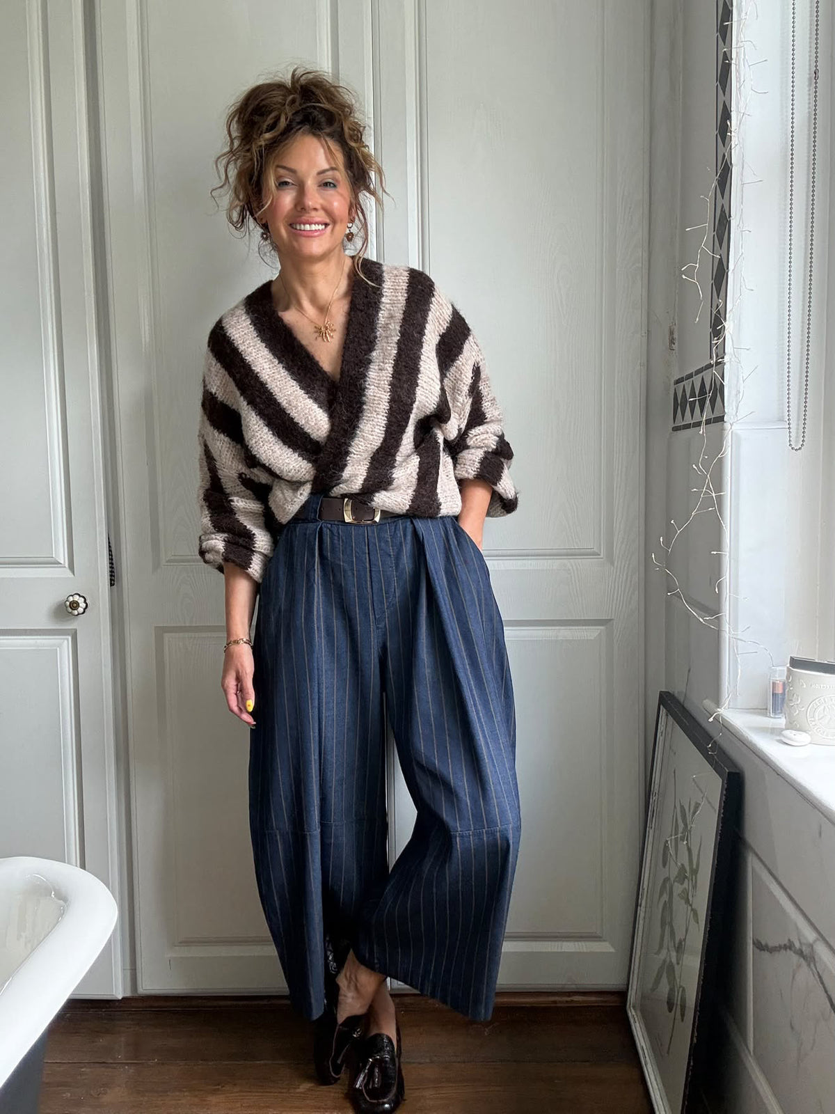 VESA STRIPE CARDIGAN CREAM & BROWN *New