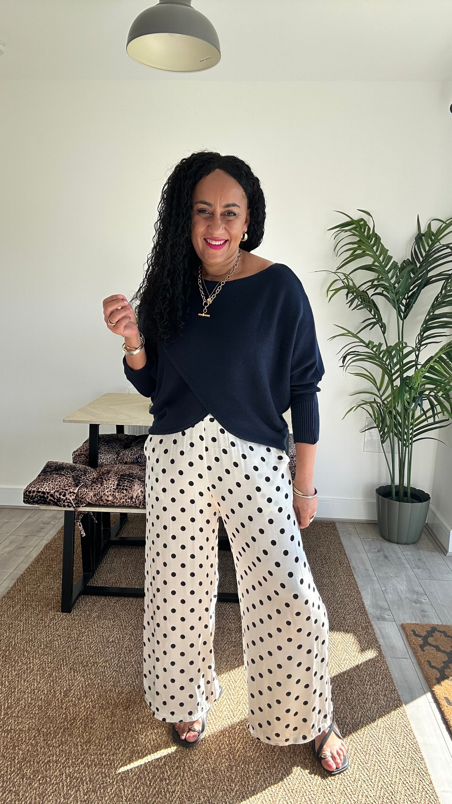 DARICE POLKA DOT SILK TROUSERS SUMMER WHITE  *New