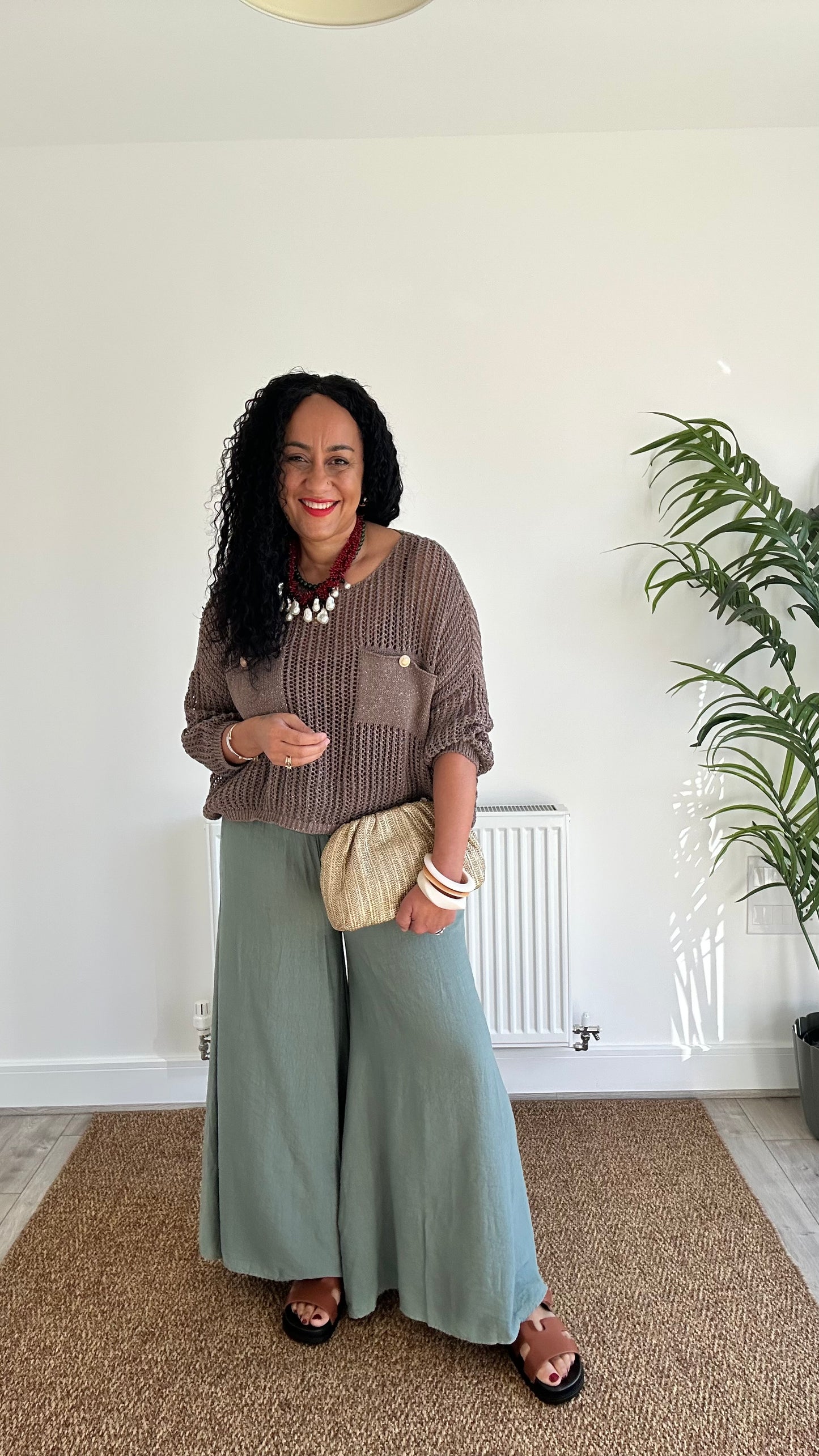 BOHEMIAN COTTON PALAZZO KHKAI *New