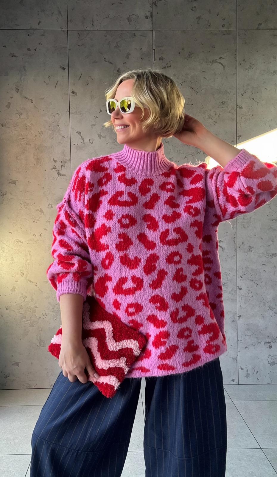 ALEX LEOPARD KNITWEAR RED & PINK *New