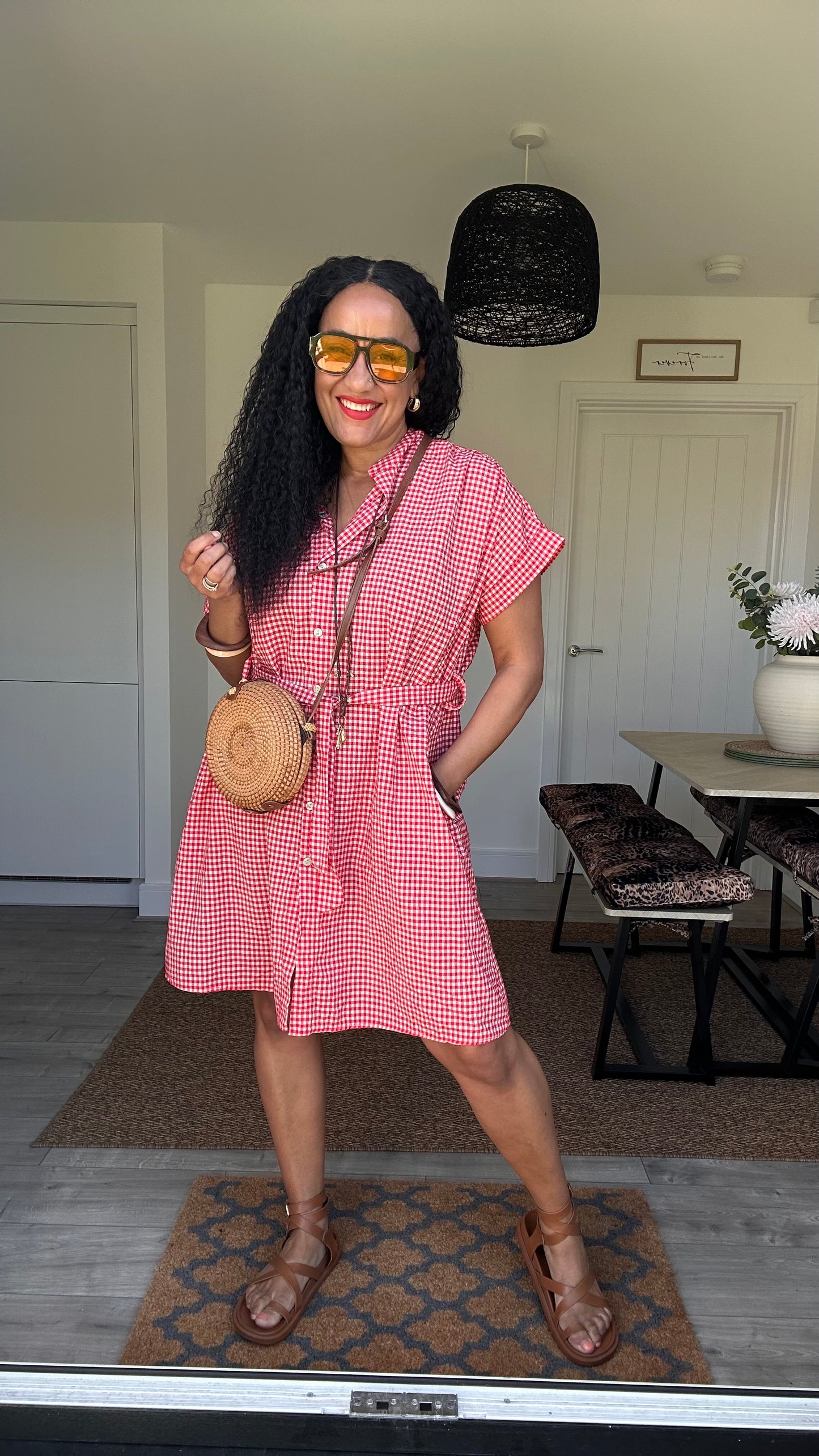 AVA EVERYDAY GINGHAM SHIRT DRESS RED *New