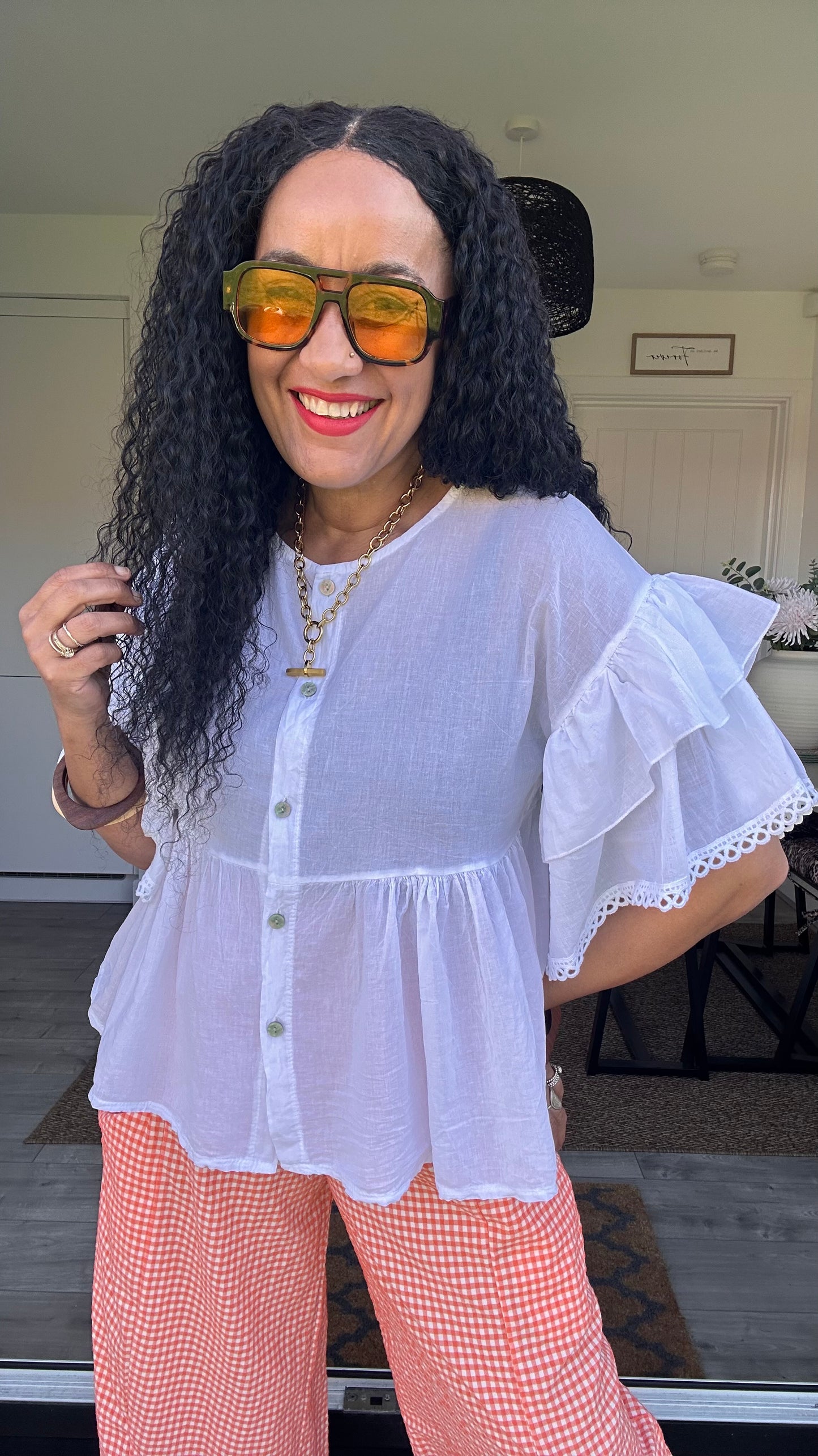 TAMSIN FRILL SLEEVED BLOUSE WHITE *New