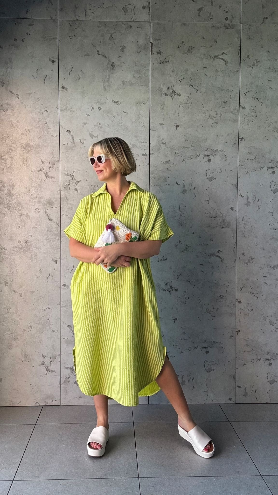 SALE TAYO STRIPED TUNIC DRESS LIME GREEN