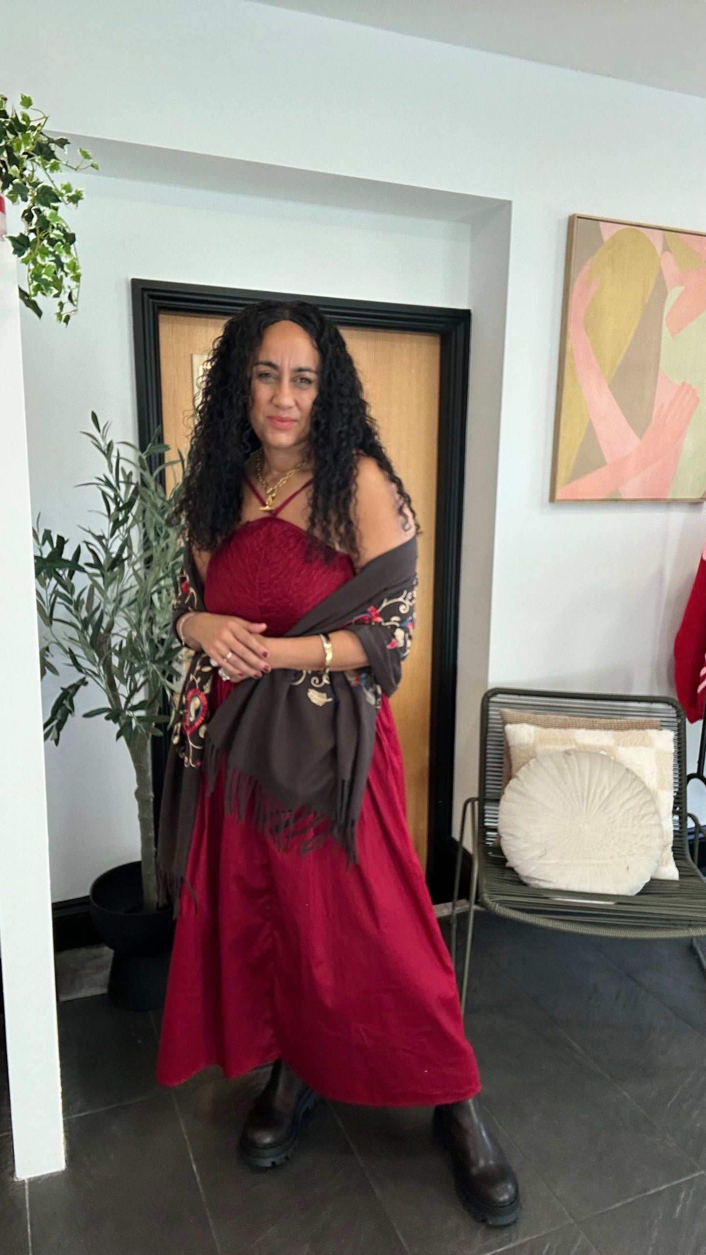 SALE MELANIE SHEARED MAXI DRESS DEEP RED