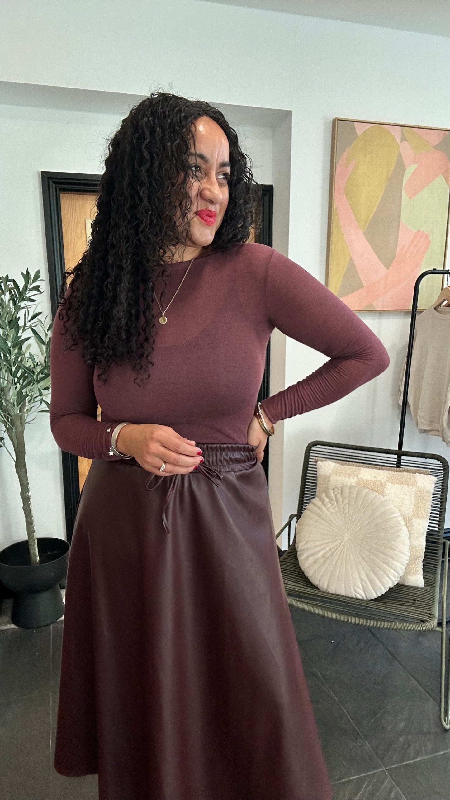 CANDICE CASHMERE BLEND LONG SLEEVED TOP BURGUNDY *New