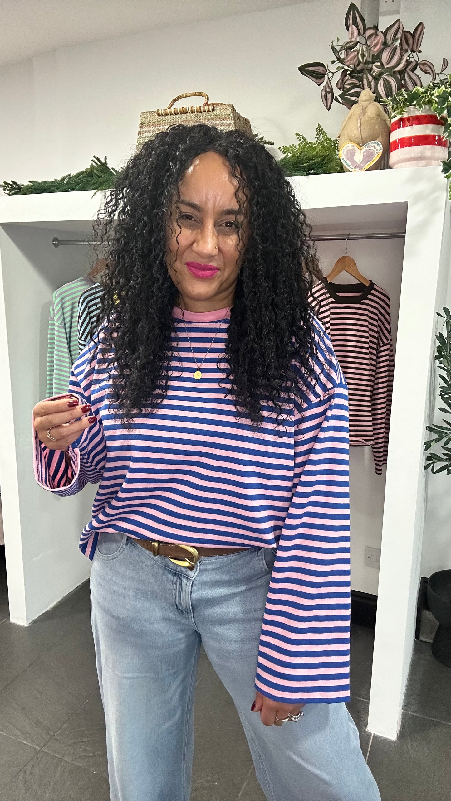 BELLE STRIPE TOP WITH WIDE SLEEVES PINK & BLUE *New