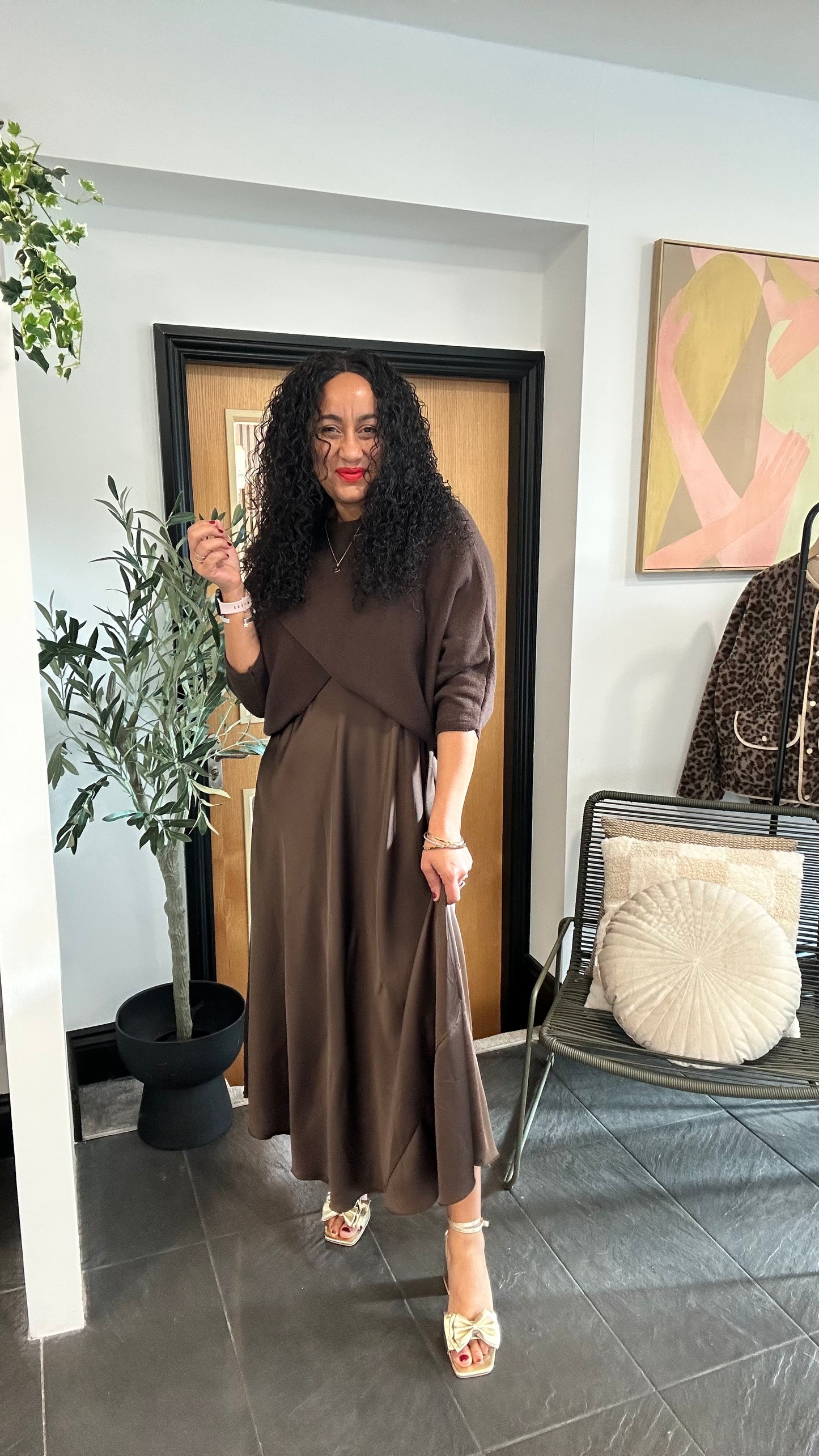 MABLE OPEN KNIT AND SATIN MAXI DRESS CHAMPAGNE *New