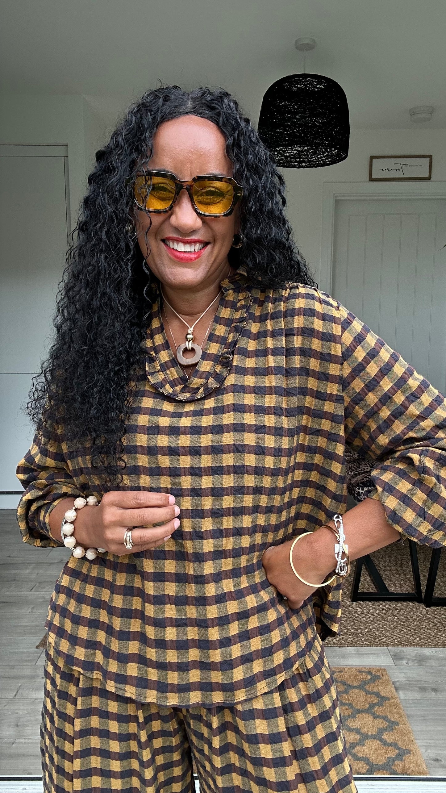 EVIE CHECKED BLOUSE MUSTARD *New