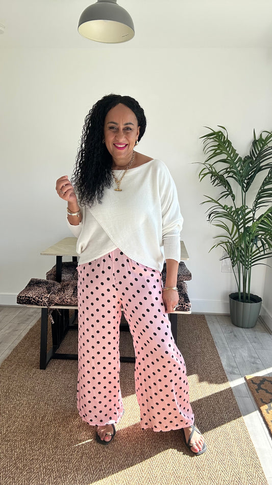 DARICE POLKA DOT SILK TROUSERS PINK *New