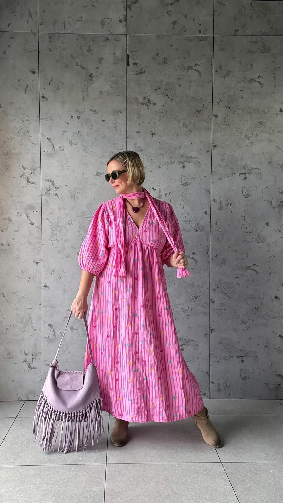 SEVE HARIBO HEART & STRIPE DRESS PINK *New