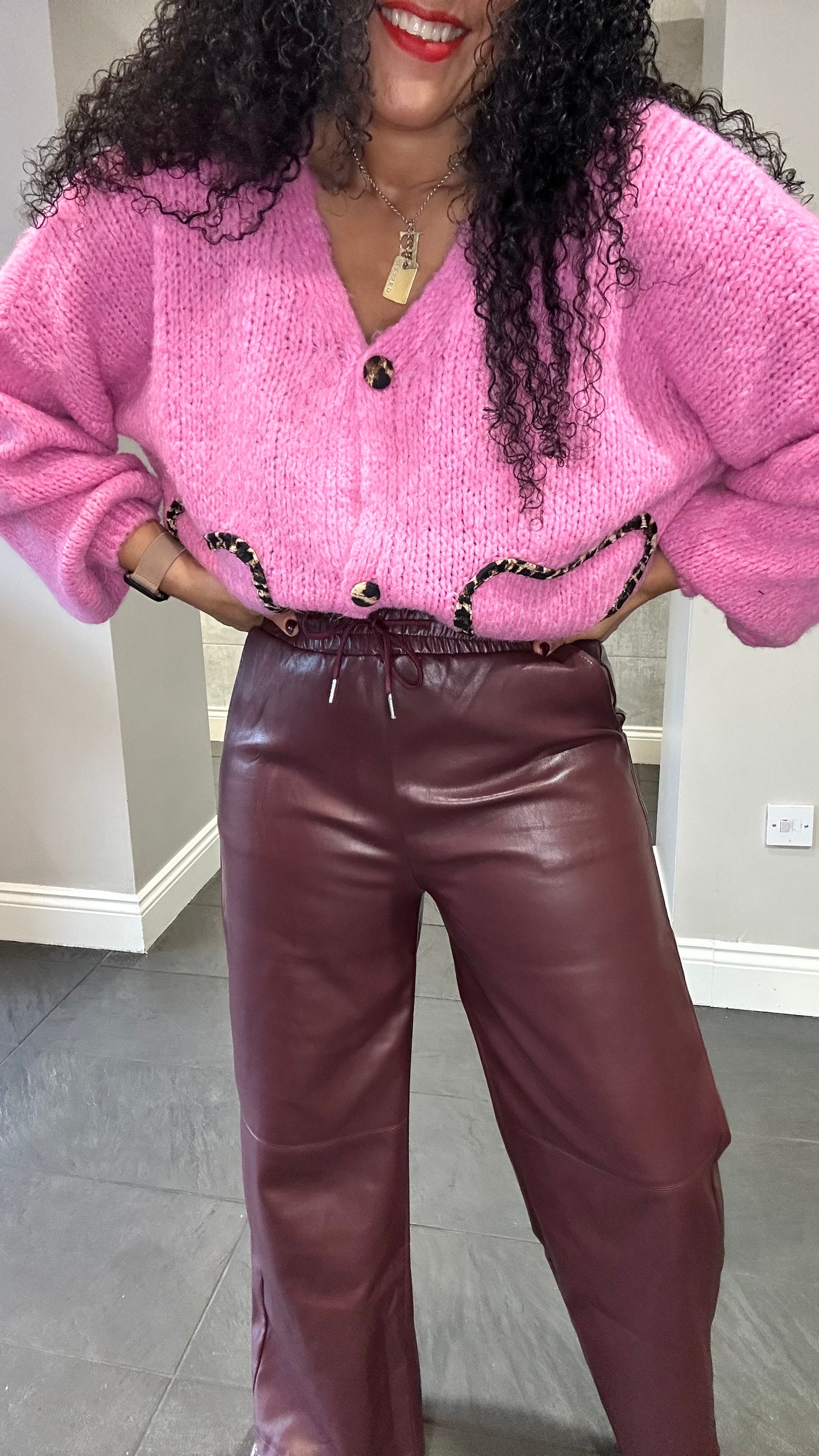 MAE FAUX LEATHER PAPERBAG TROUSERS BURGUNDY *New