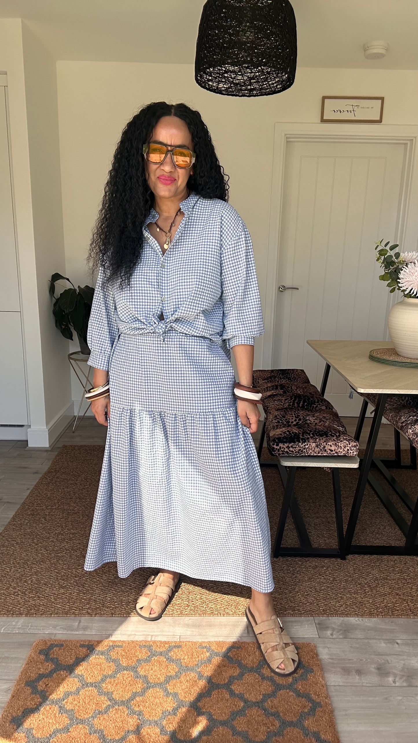AVA GINGHAM SKIRT SKY BLUE *New
