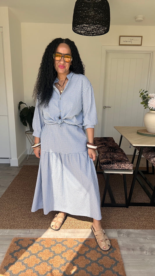 AVA GINGHAM SKIRT SKY BLUE *New