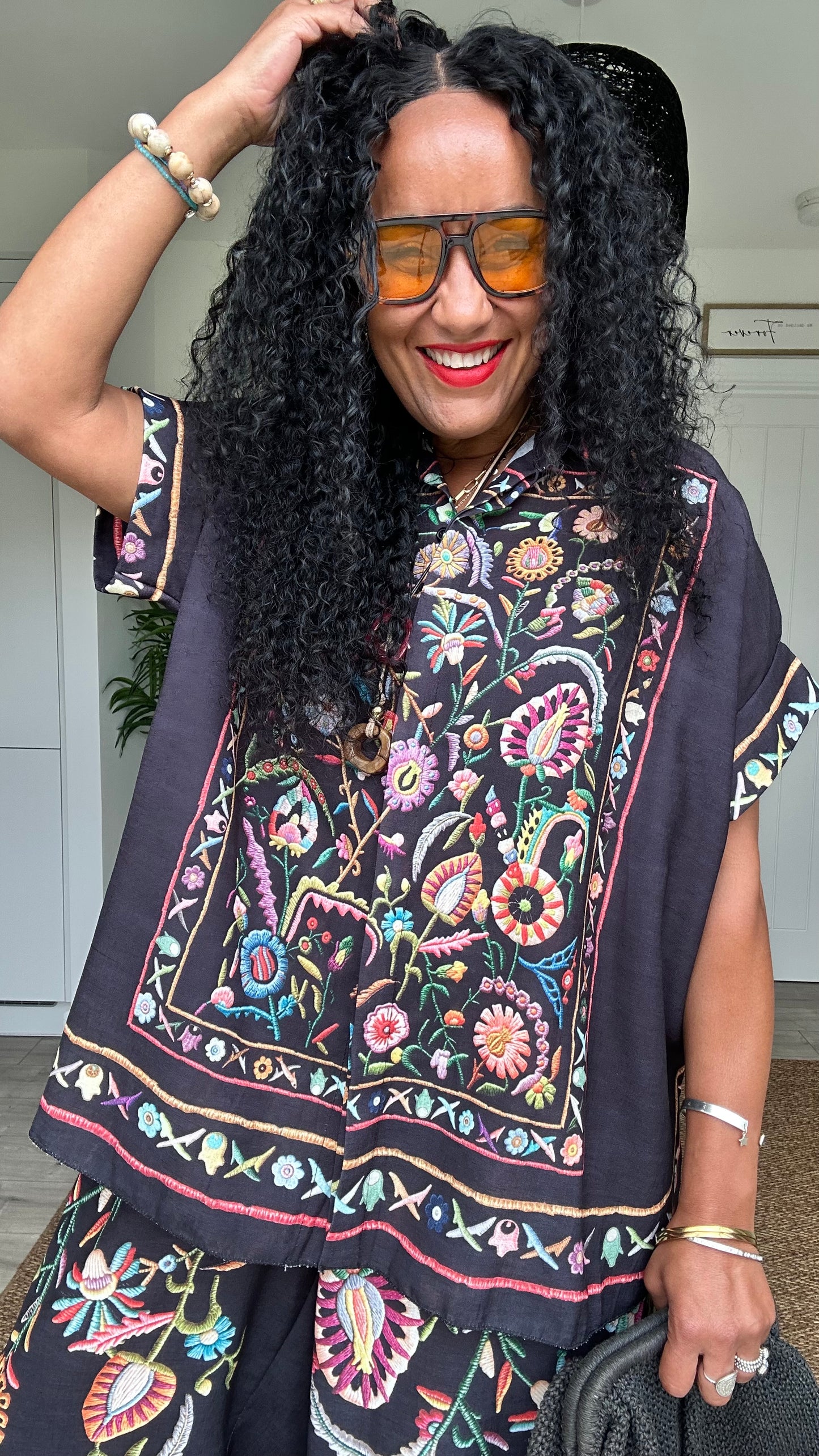 CLEO EMBROIDERED BOHO SHIRT BLACK *New