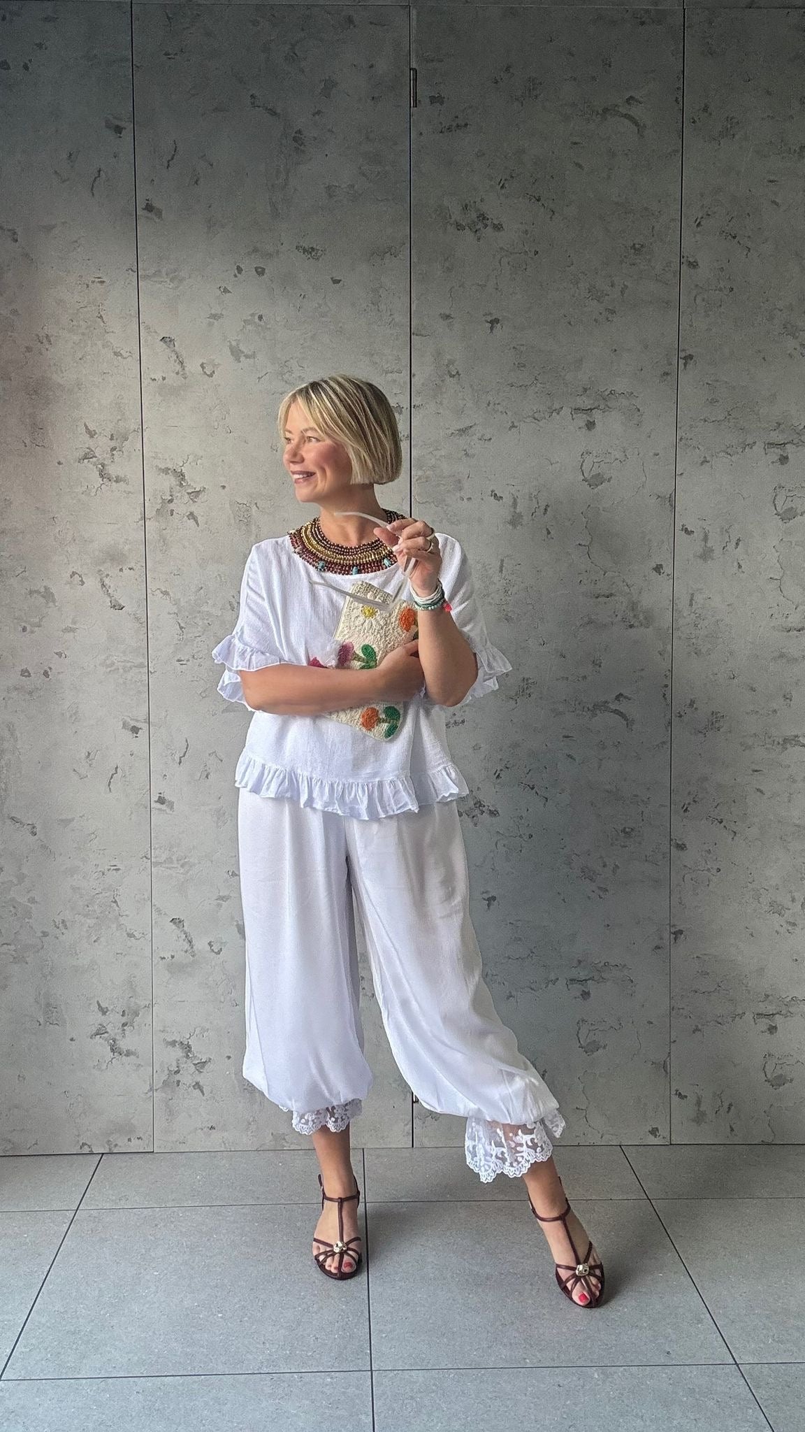 SALE ZURI LACE CUFF BLOOMERS TROUSERS WHITE