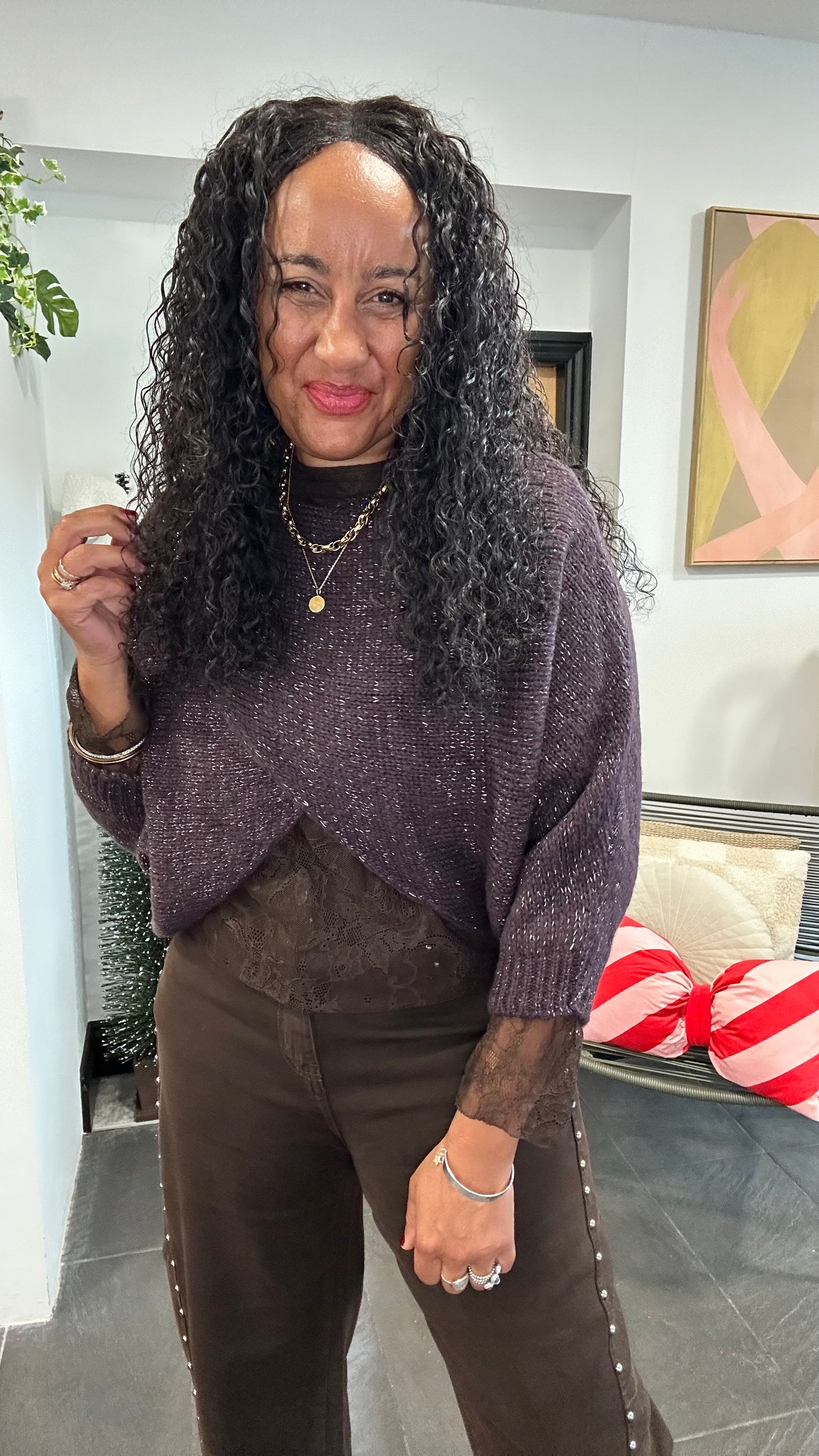 SALE MINI MABLE LUREX REVERSIBLE TOP PLUM