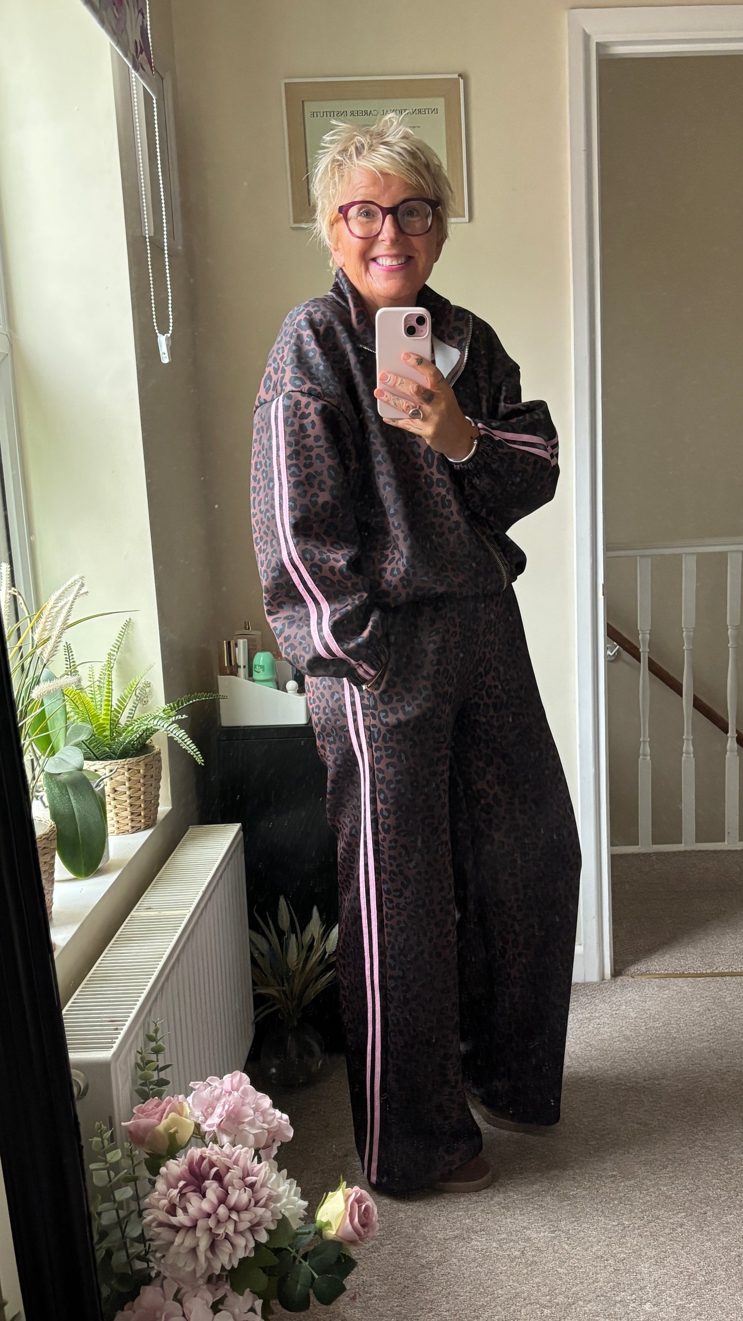 SALE LUXE LEOPARD TRACK PANTS PINK STRIPE