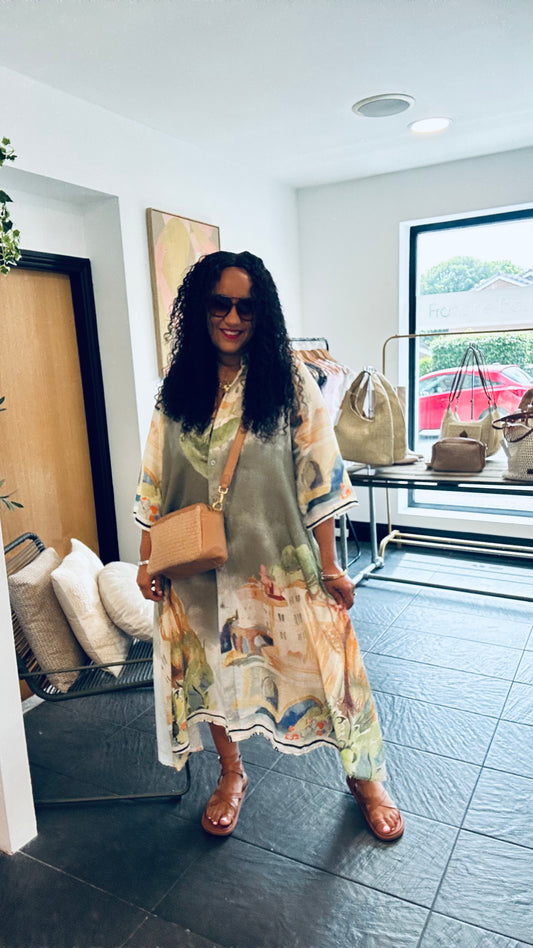 WINSLOW LINEN PRINT SHIRT DRESS GREEN PRINTS