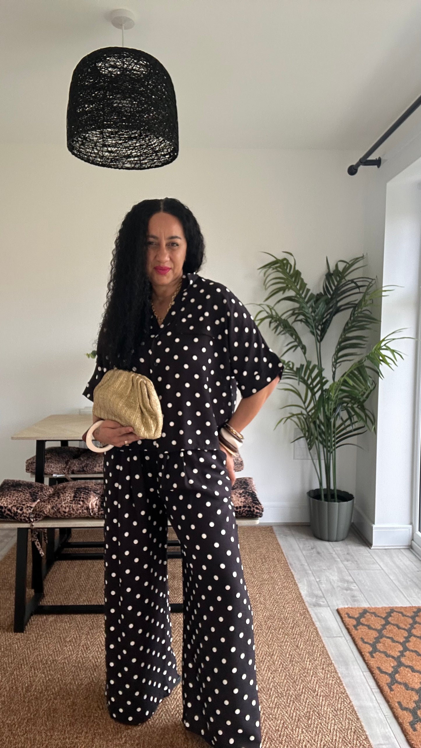 SLVIE POLKA DOT SHIRT  & TROUSERS COORD BLACK *New