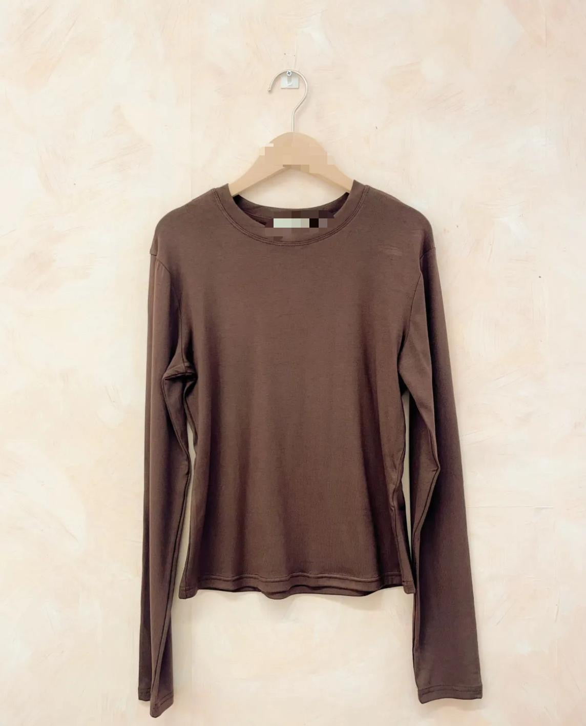 BASIC LONG SLEEVED COTTON TOP CHOCOLATE*New