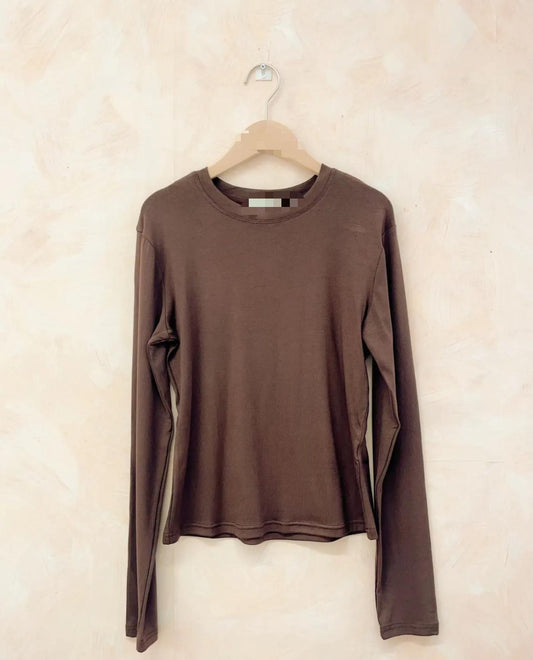 BASIC LONG SLEEVED COTTON TOP CHOCOLATE*New