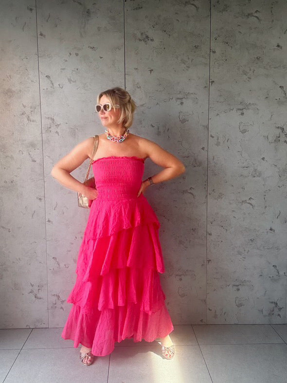 SALE RIO BANDEAU TEIRED DRESS RASPBERRY