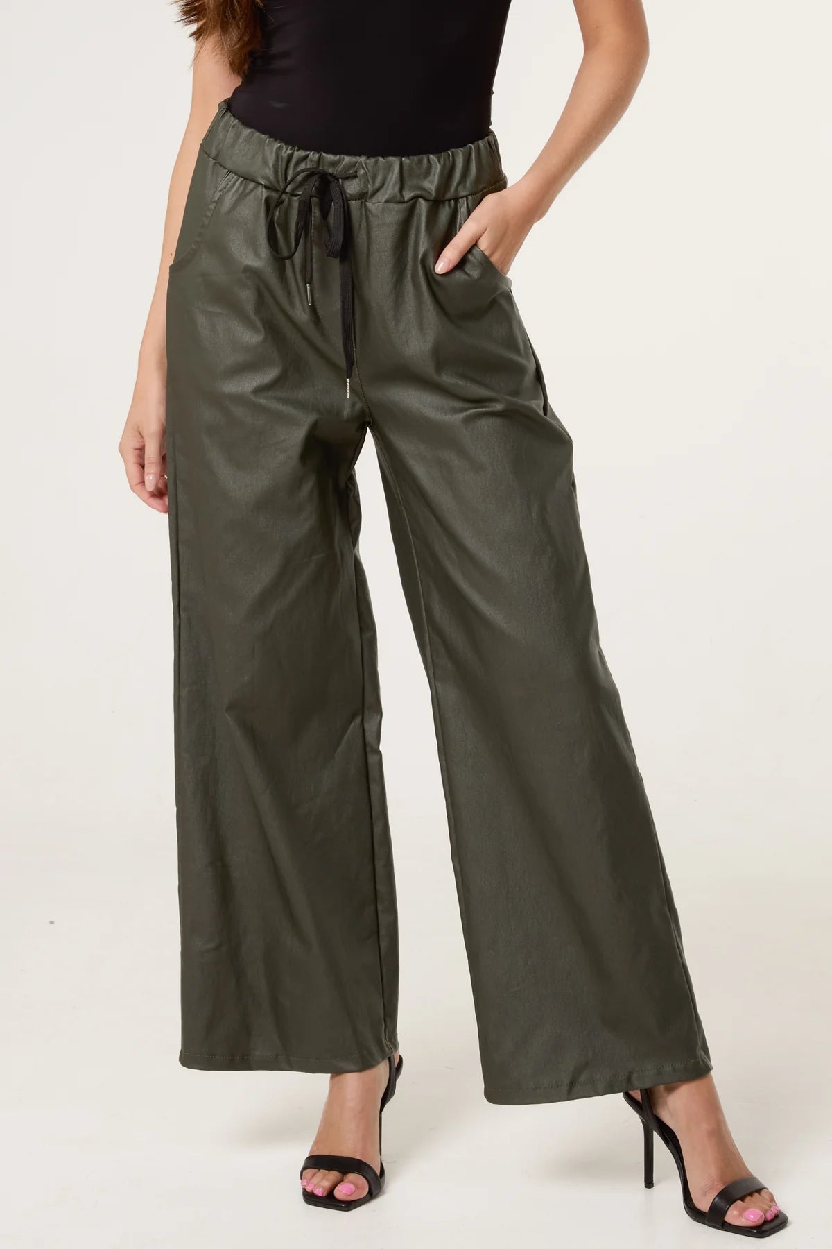MORGAN FAUX LEATHER TROUSERS KHAKI *New