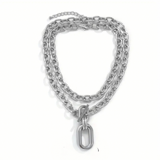 GEO MULTI LAYERED SILVER CHAIN NECKLACE *New & Trending