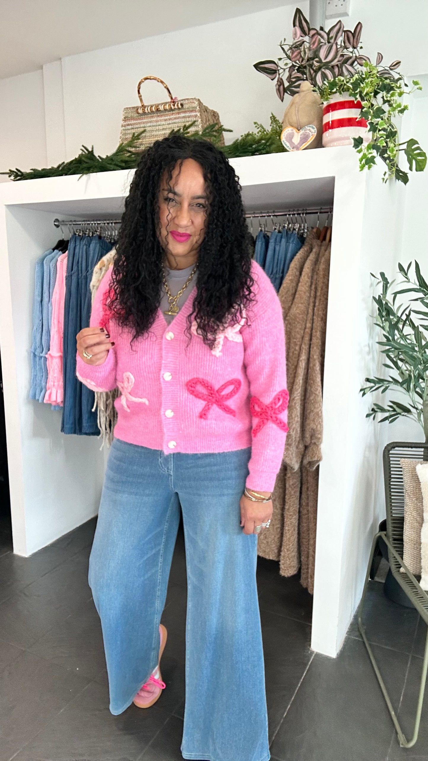 KESHA 3D RIBBON BOW CARDIGAN PINK *New