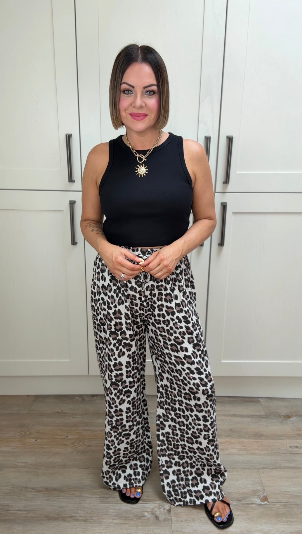 LEOPARD PRINT CHEESECLOTH TROUSERS TRADITIONAL LEOPARD *New