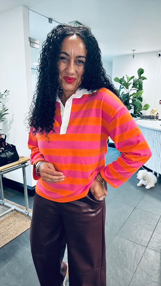 STRIPED RUGBY SHIRT CANDY PINK & ORANGE 🍊 🩷 *New