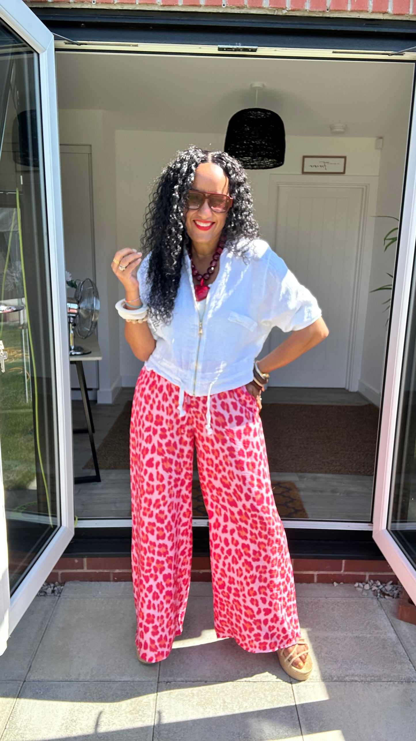 SUNSET LEOPARD PRINT TROUSERS HOT PINK LEOPARD *New
