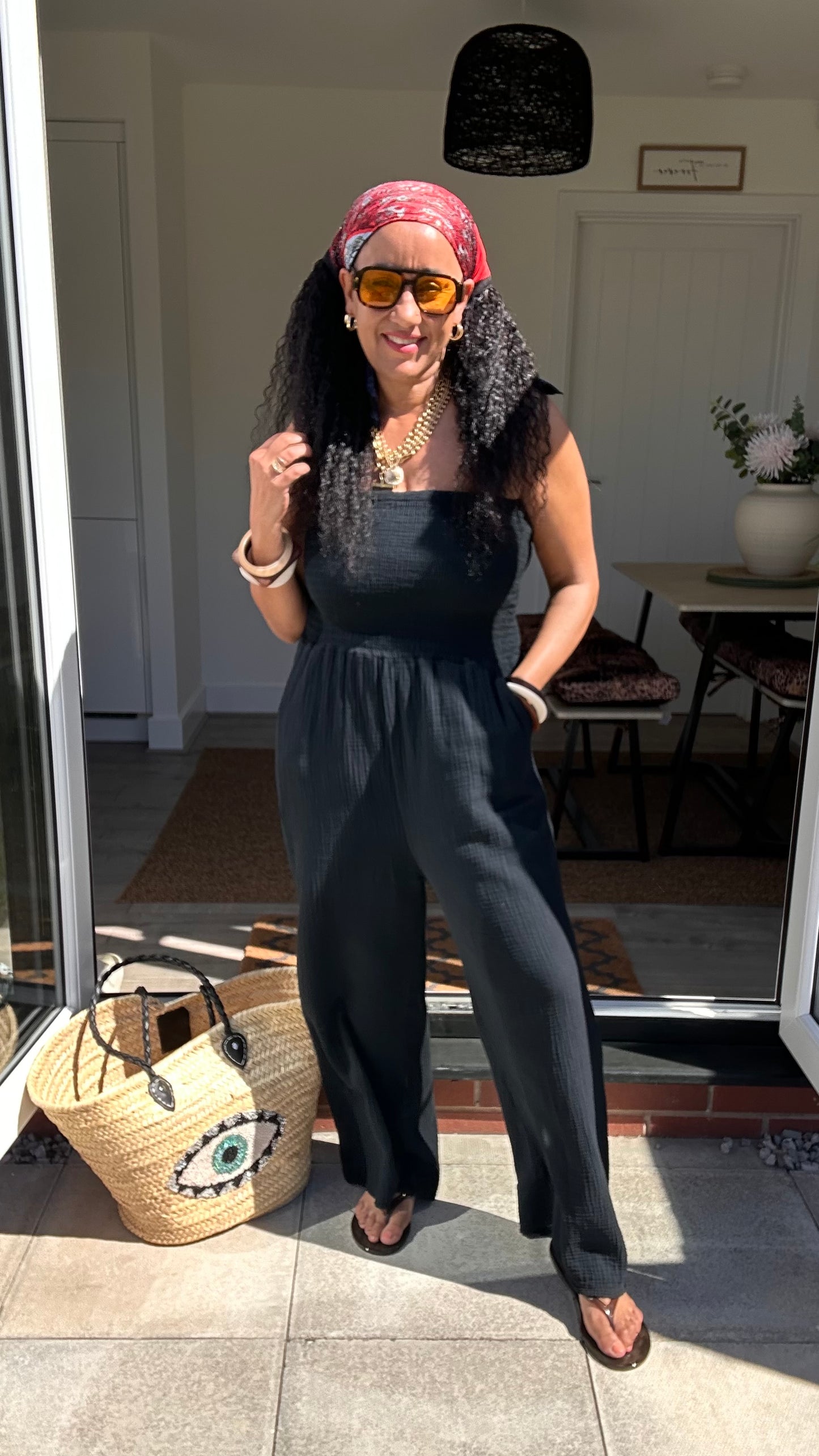 CLEO COTTON BANDEAU JUMPSUIT BLACK *New