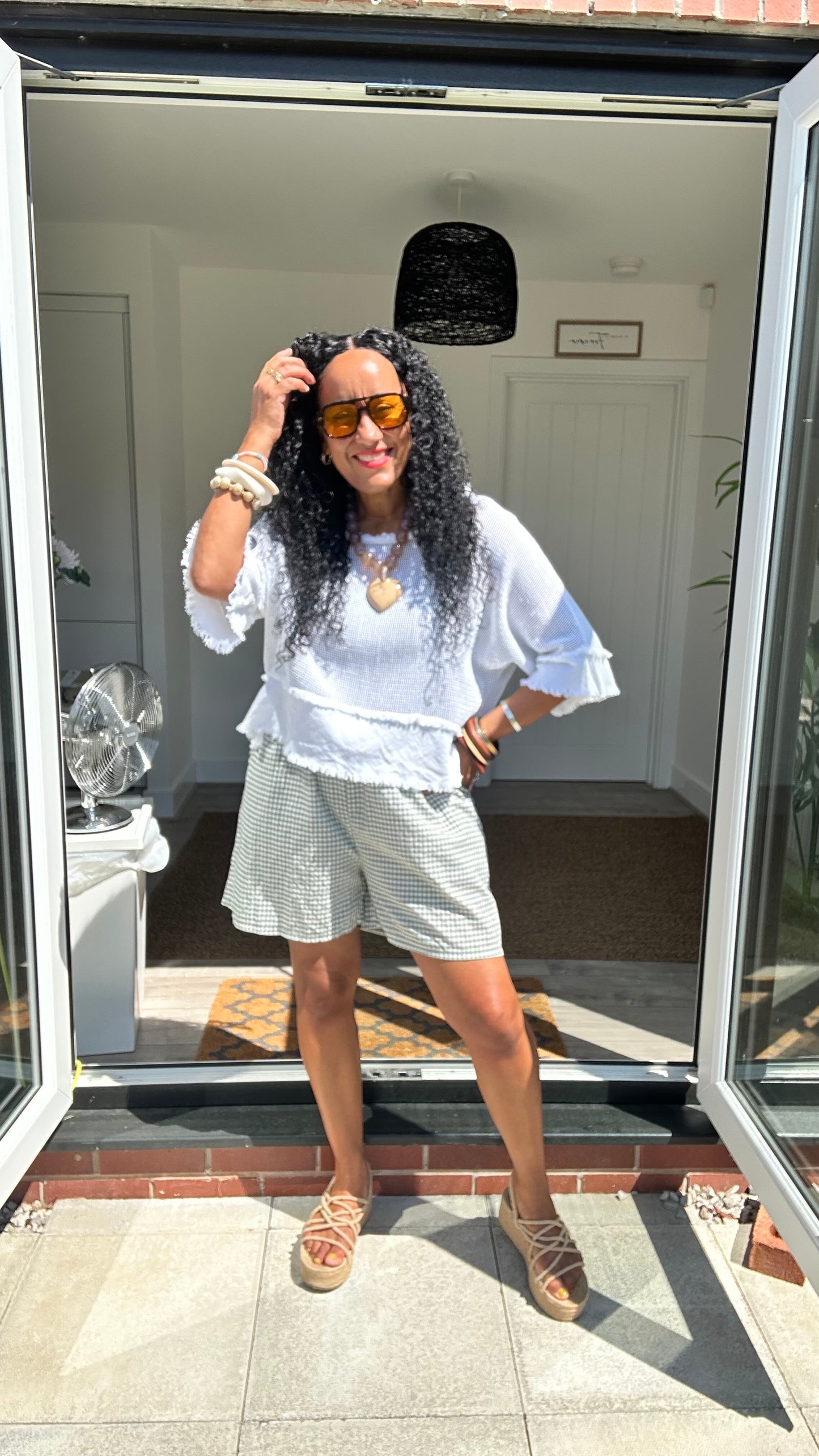 AVA GINGHAM SHORTS SAGE *New