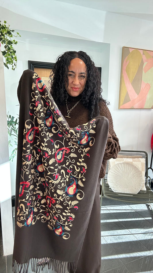 PAISLEY EMBROIDERED BLANKET SCARF SHAWL *New