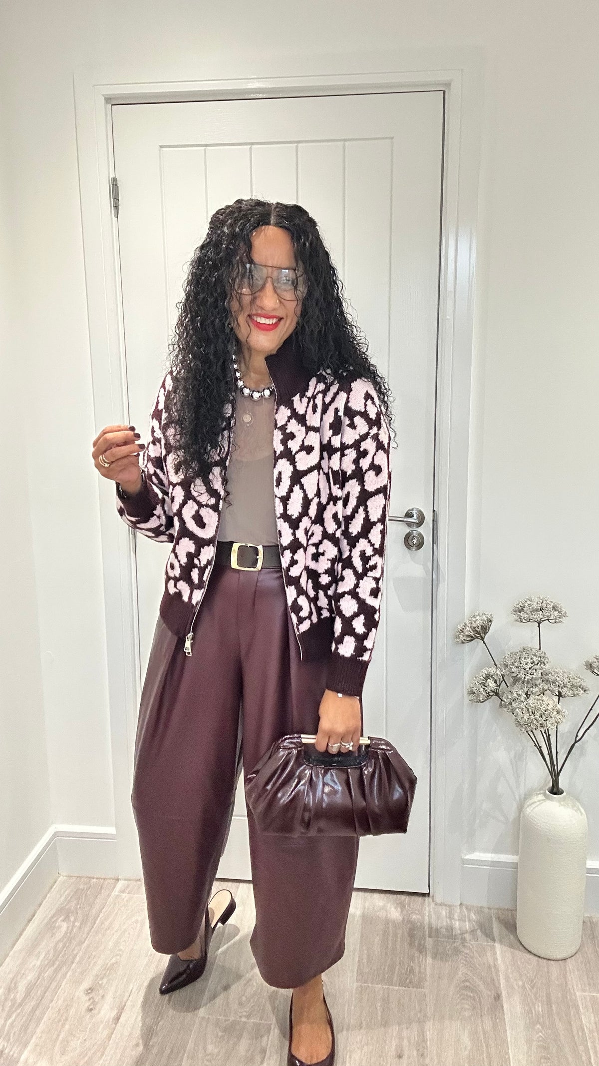 CIA LEOPARD CARDIGAN BURGUNDY & PINK *New