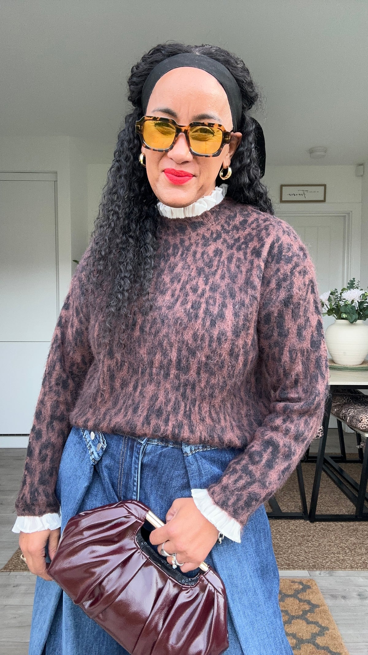 DREW LEOPARD KNIT WITH WHITE FRILL DETAIL *New