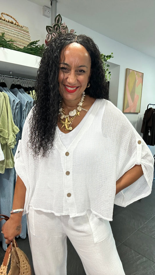 DERBY WAFFLE CARDIGAN WHITE *New