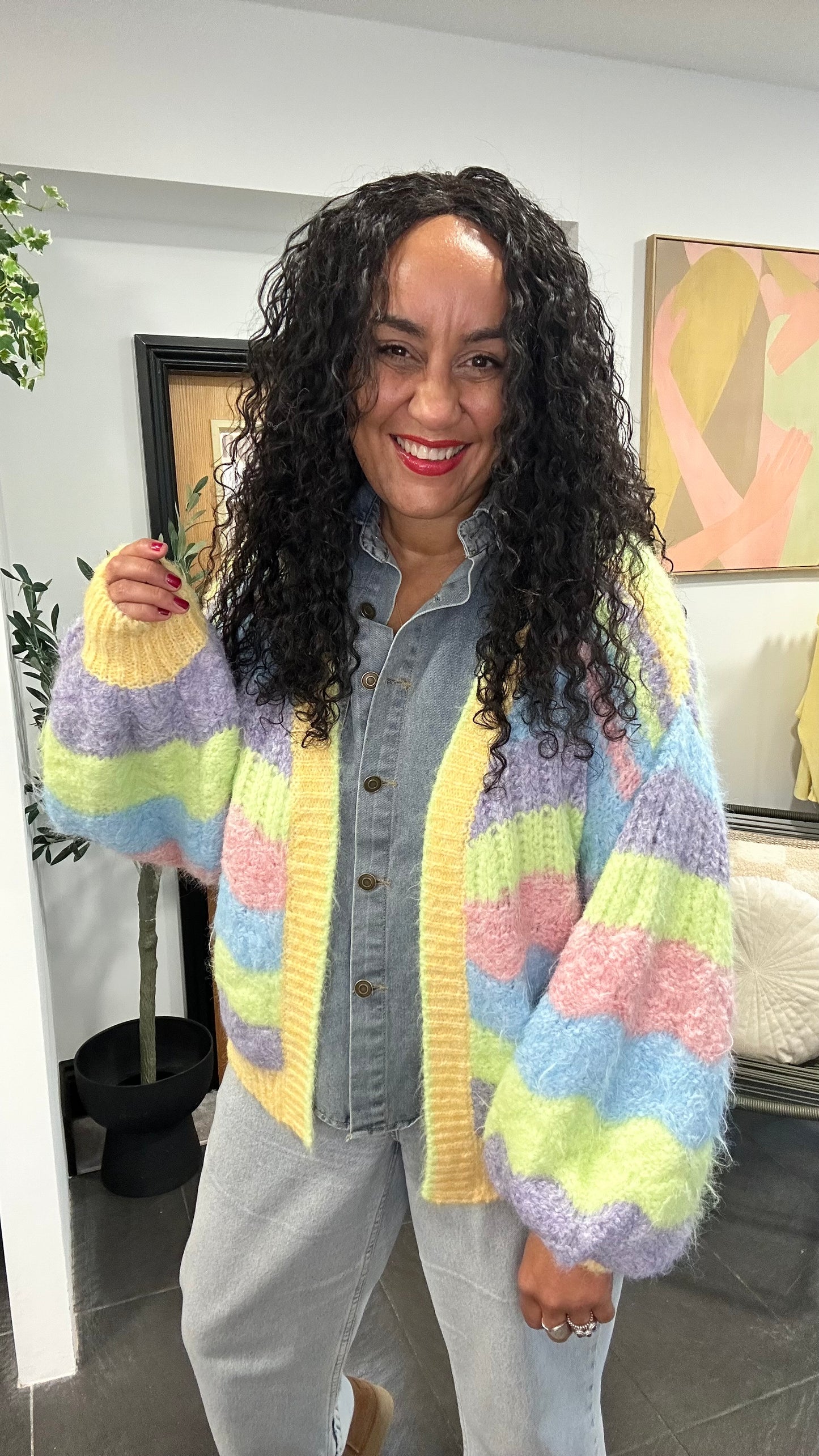 BRI CLOUD RAINBOW CLOUD CARDIGAN PASTEL YELLOW PINK  *New