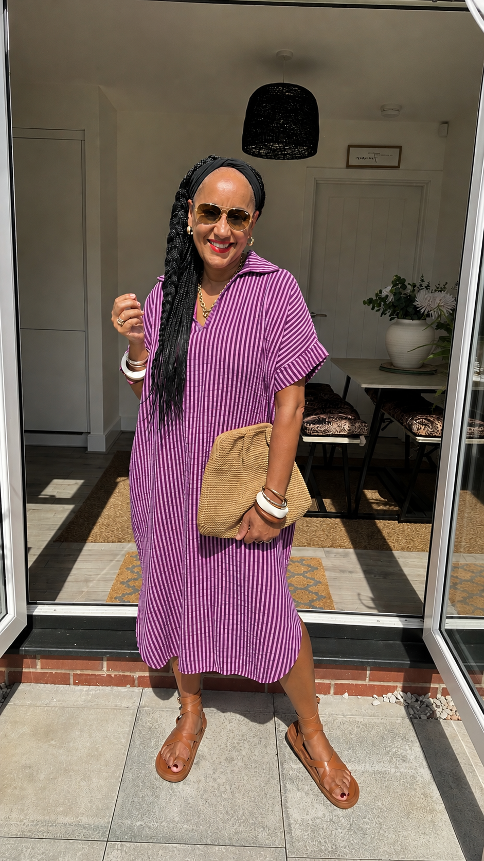 TAYO STRIPED TUNIC SHIRT DRESS PLUM *New