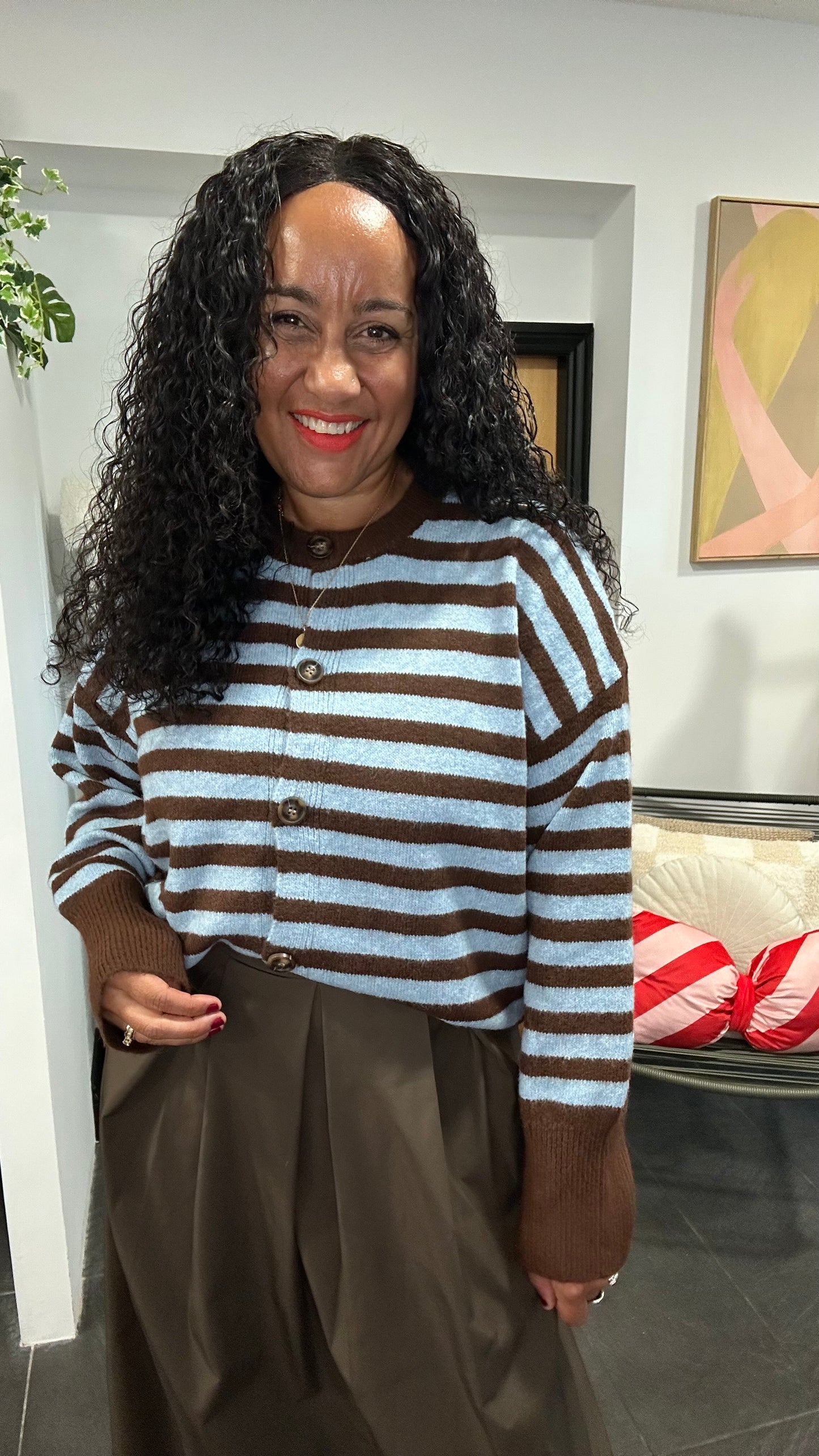 OWEN STRIPED CARDIGAN BLUE & BROWN *New