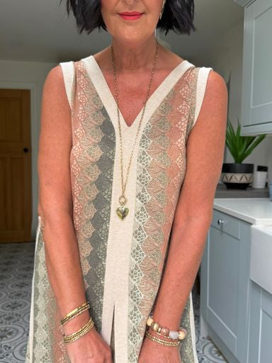 SAFI WOVEN MAXI DRESS GREEN & CREAM *New