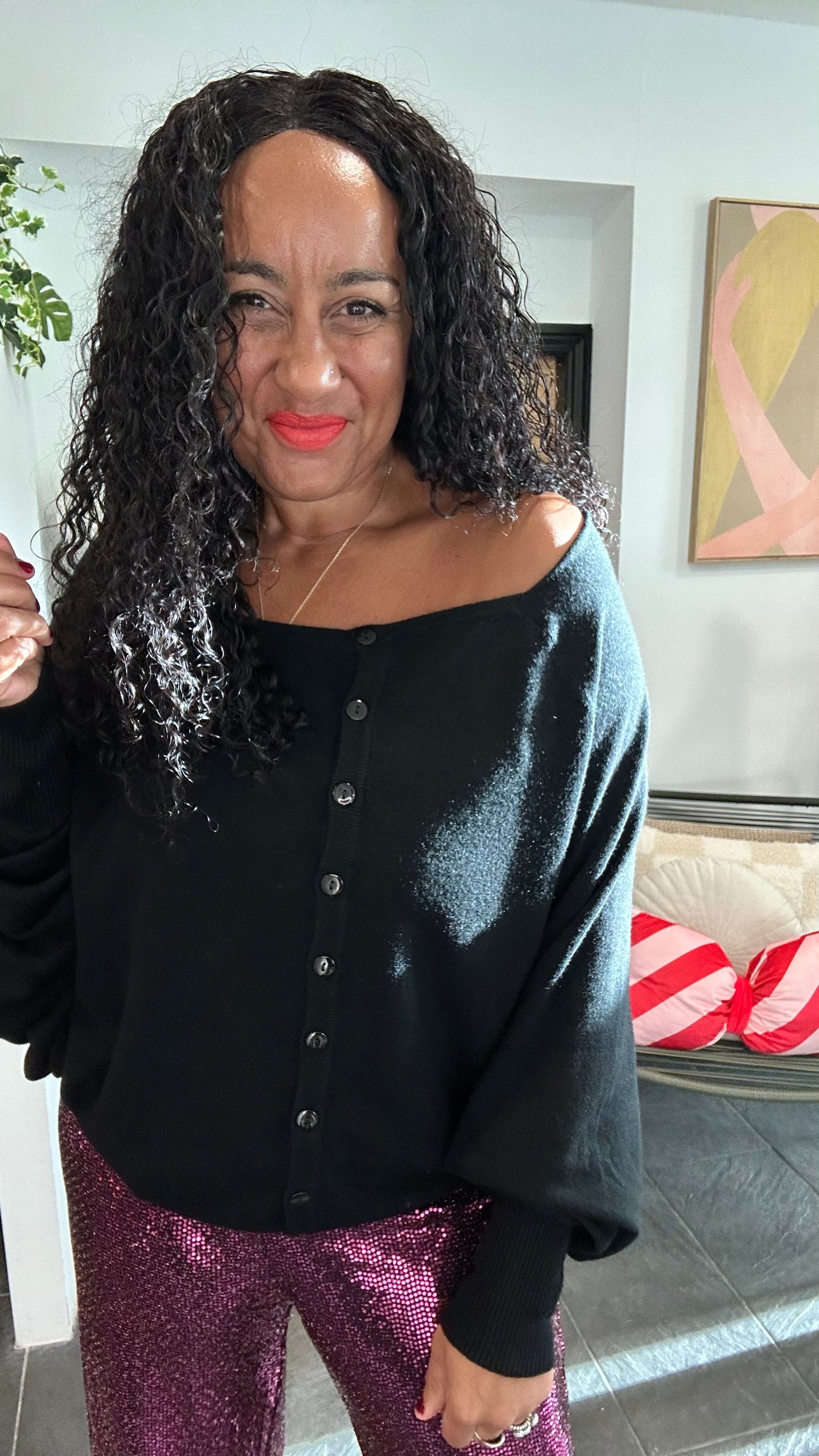 MULTIFUNCTIONAL BUTTON BACK BATWING TOP BLACK *New