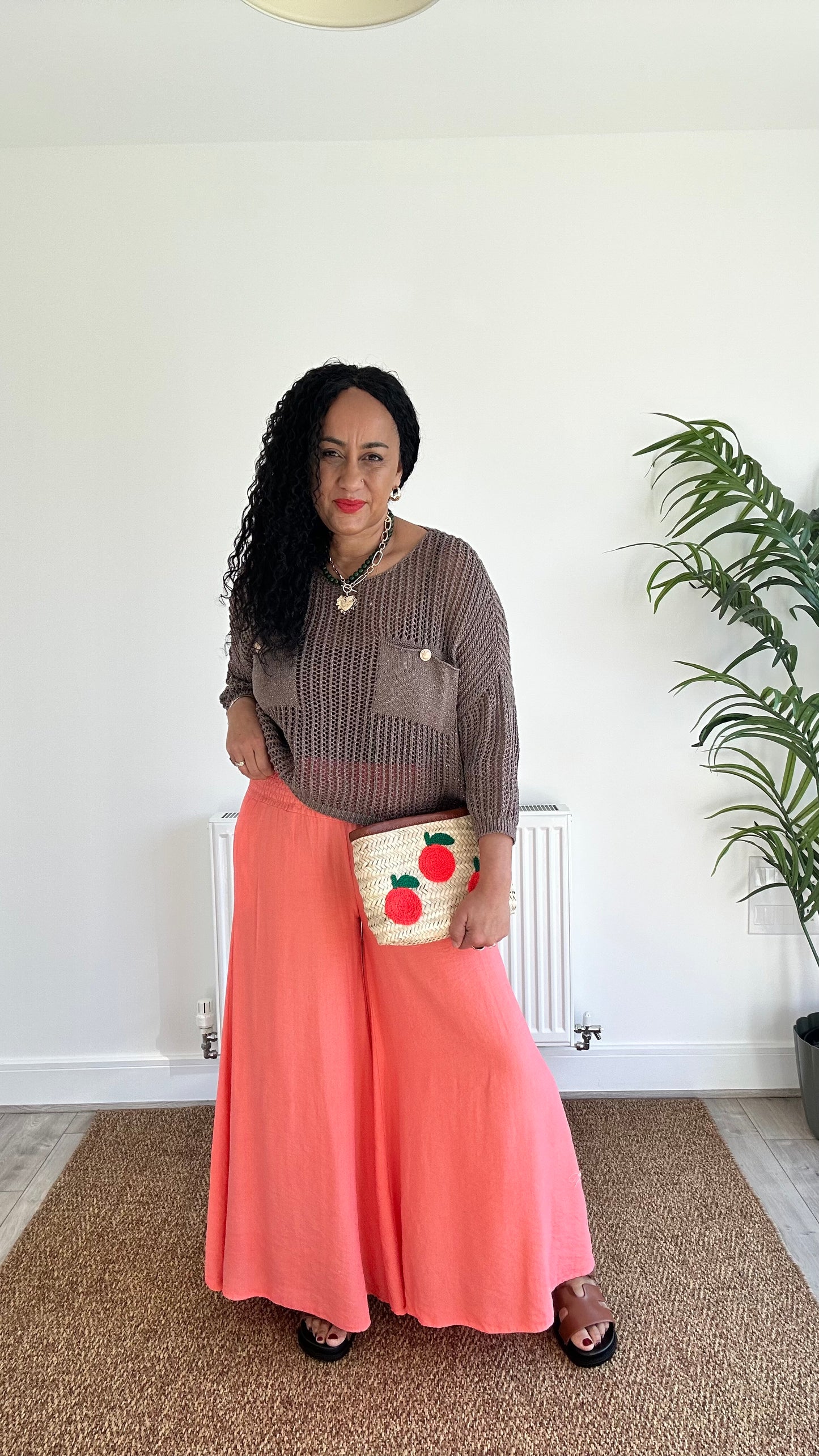 BOHEMIAN COTTON PALAZZO TROUSERS CORAL *New