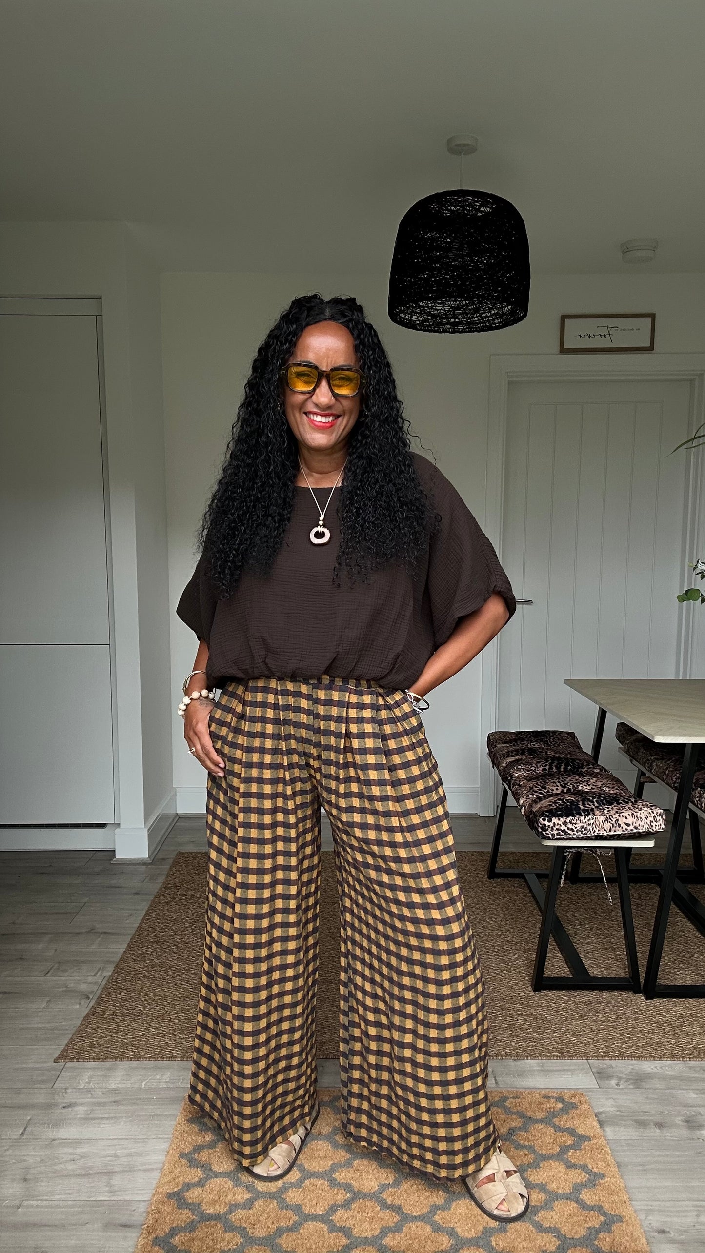 EVIE CHECKED TROUSERS MUSTARD *New