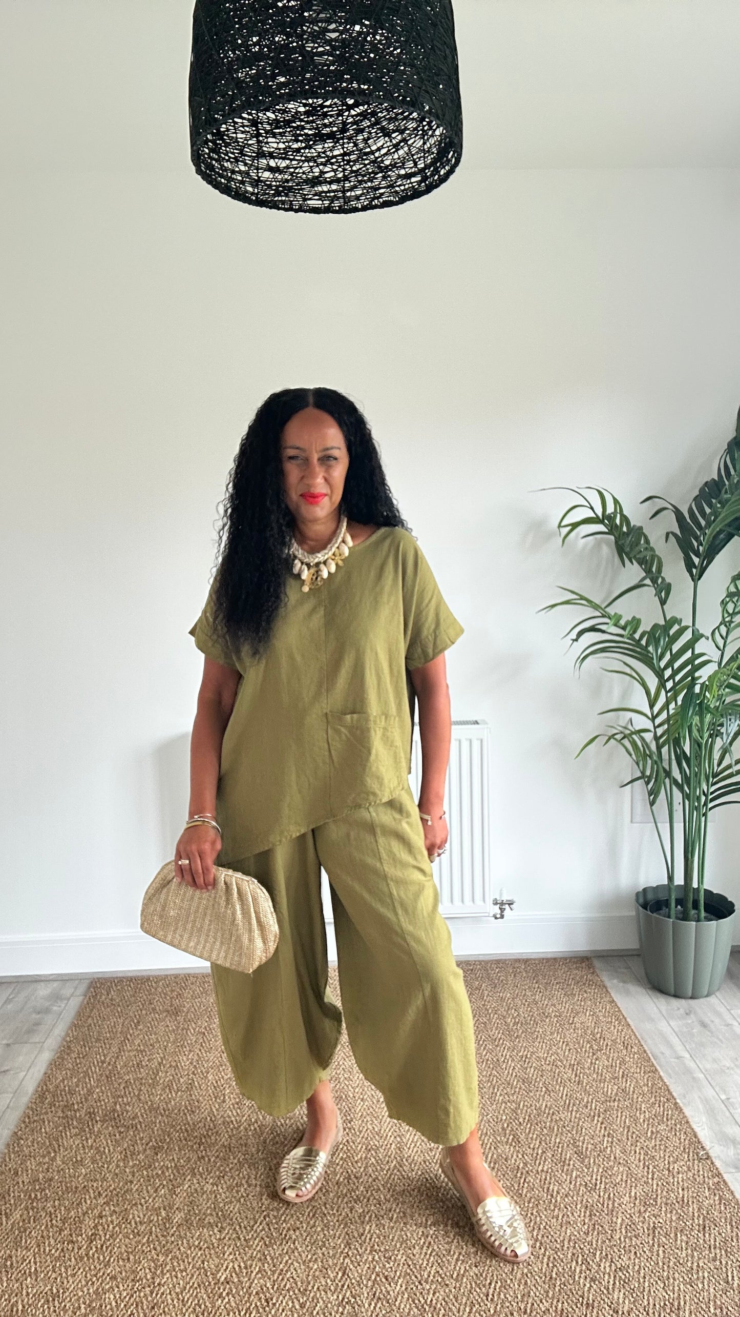 KALEL LINEN MIX COCOON TROUSERS OLIVE GREEN *New