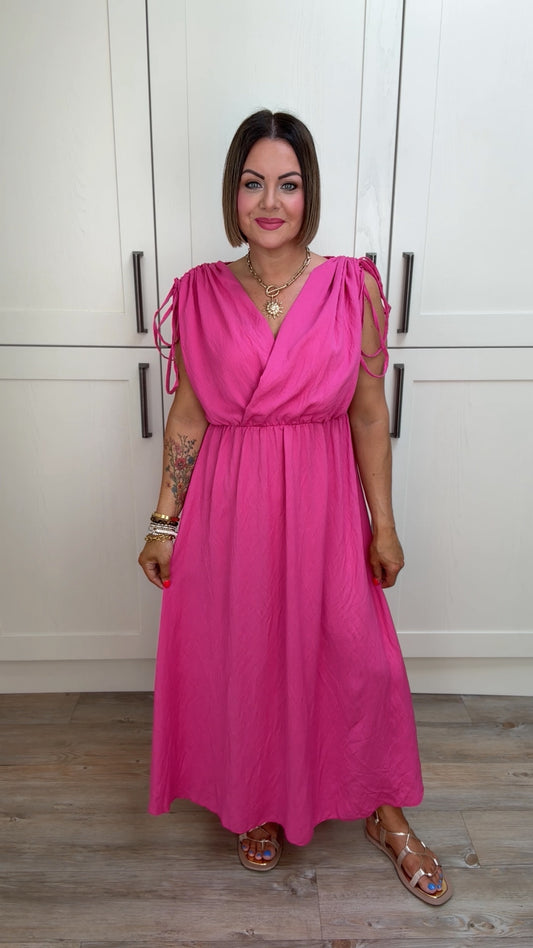 CASSANDRA WRAP FRONT DRESS PINK *New